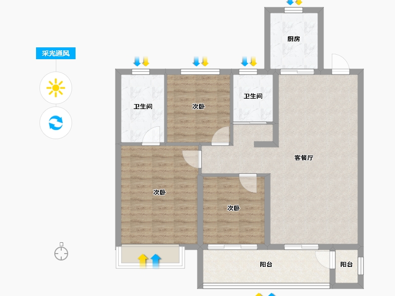 安徽省-宿州市-金荣·金源里-90.54-户型库-采光通风