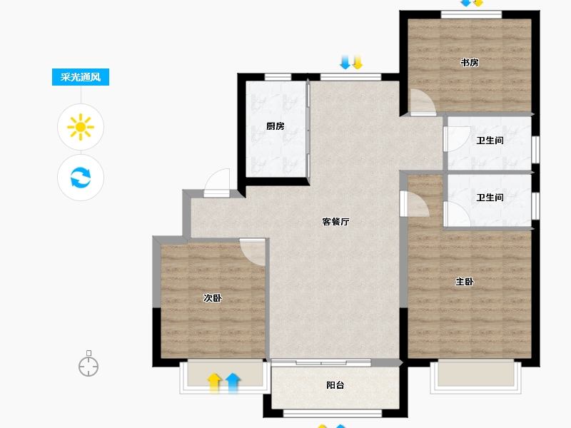 重庆-重庆市-碧桂园祟德府-96.77-户型库-采光通风