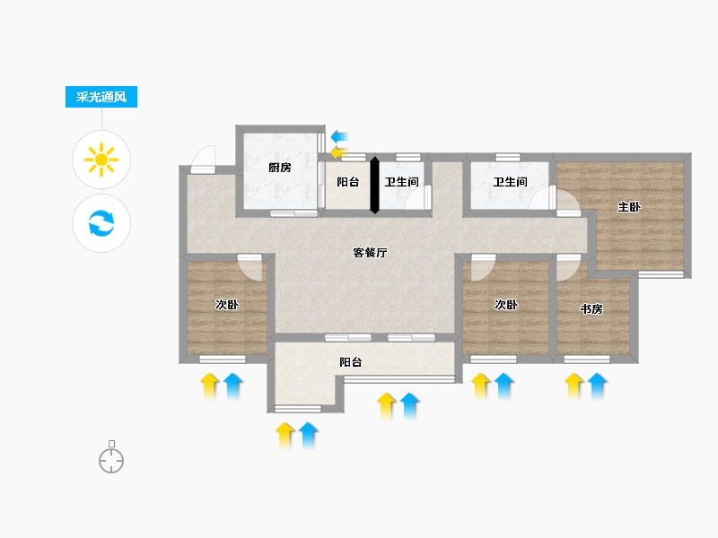 四川省-绵阳市-东原鸿山启城-93.04-户型库-采光通风