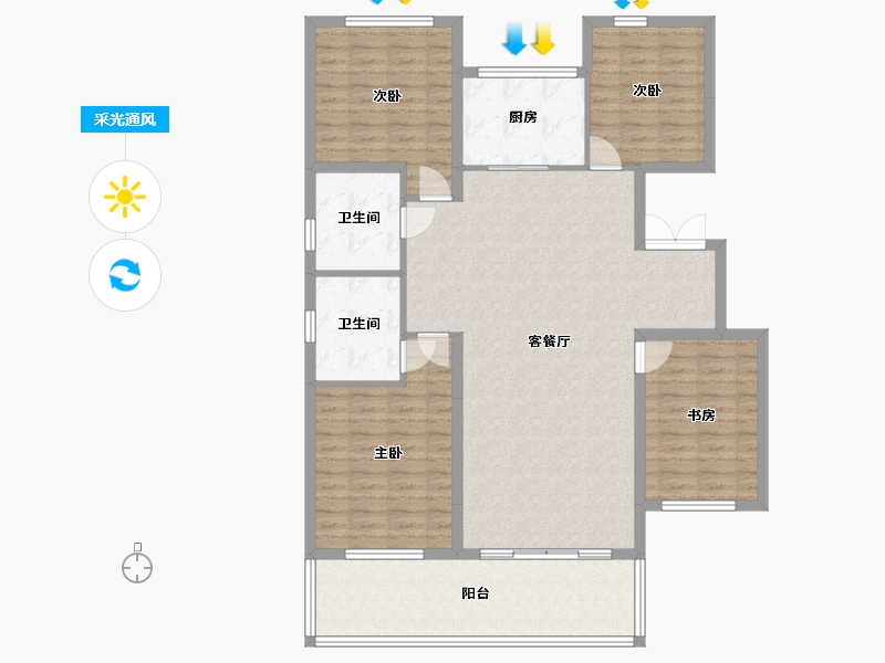 辽宁省-盘锦市-康桥M区公园里-131.00-户型库-采光通风