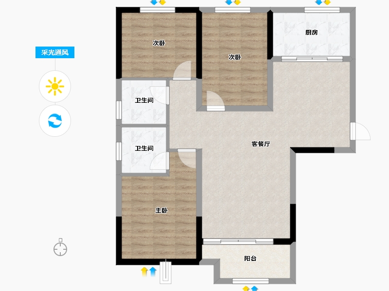 陕西省-榆林市-德信升开·融汇里-92.54-户型库-采光通风