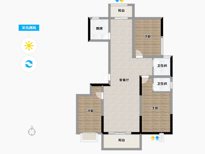 陕西省-榆林市-万泰紫郡-107.73-户型库-采光通风