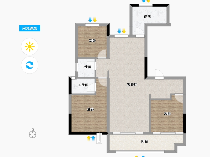 陕西省-榆林市-盛景蘭亭-90.15-户型库-采光通风