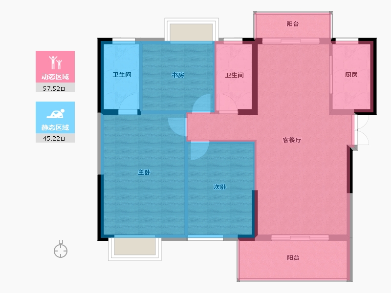 湖北省-宜昌市-华景宜都府-93.57-户型库-动静分区