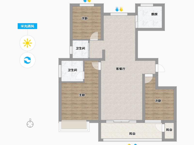 安徽省-宿州市-金荣·金源里-93.60-户型库-采光通风