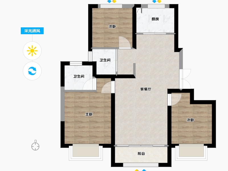 河北省-唐山市-润唐瑞府-66.08-户型库-采光通风