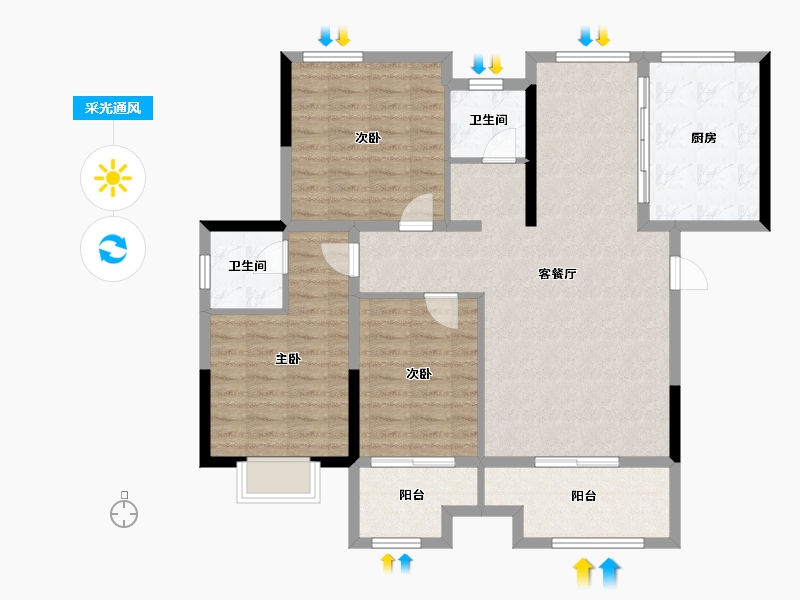 陕西省-榆林市-金沙御庭-106.52-户型库-采光通风