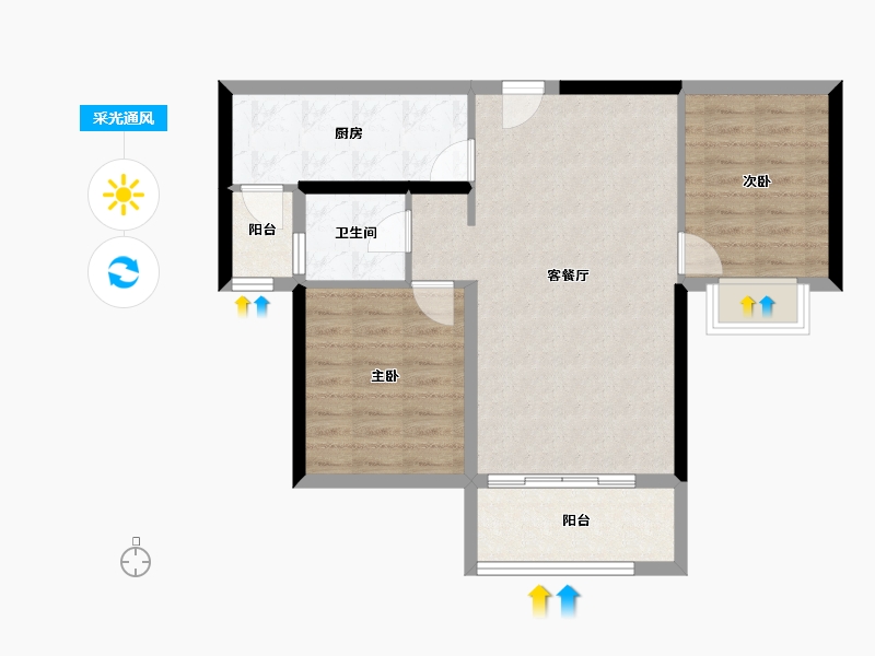 陕西省-榆林市-金沙御庭-69.34-户型库-采光通风