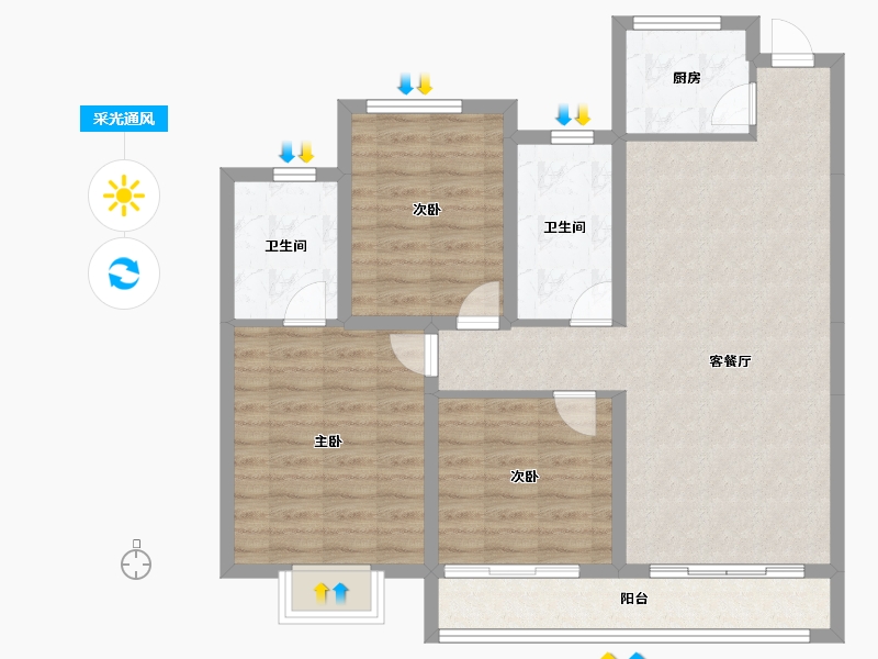 安徽省-宿州市-禾目长安府-92.00-户型库-采光通风