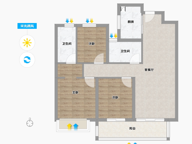 湖北省-荆州市-阳光城文澜公馆-77.93-户型库-采光通风