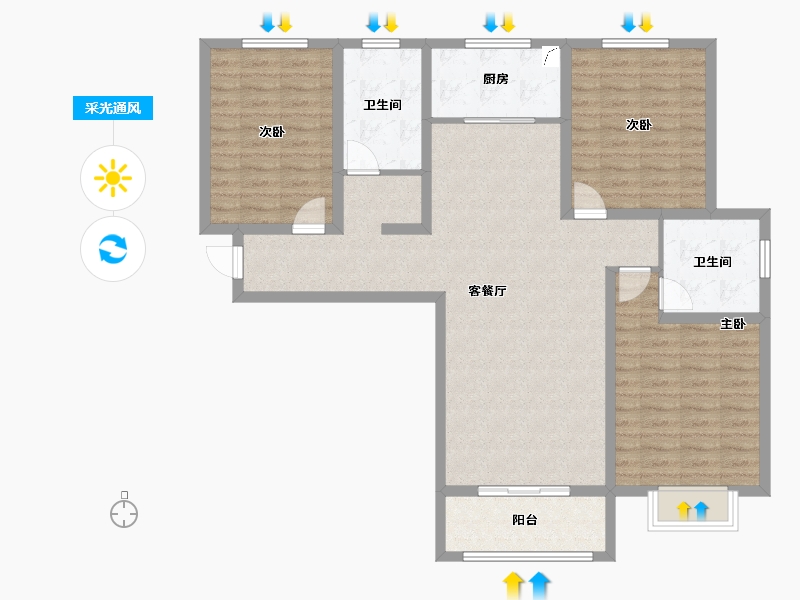 河南省-三门峡市-天河城珺园-107.19-户型库-采光通风