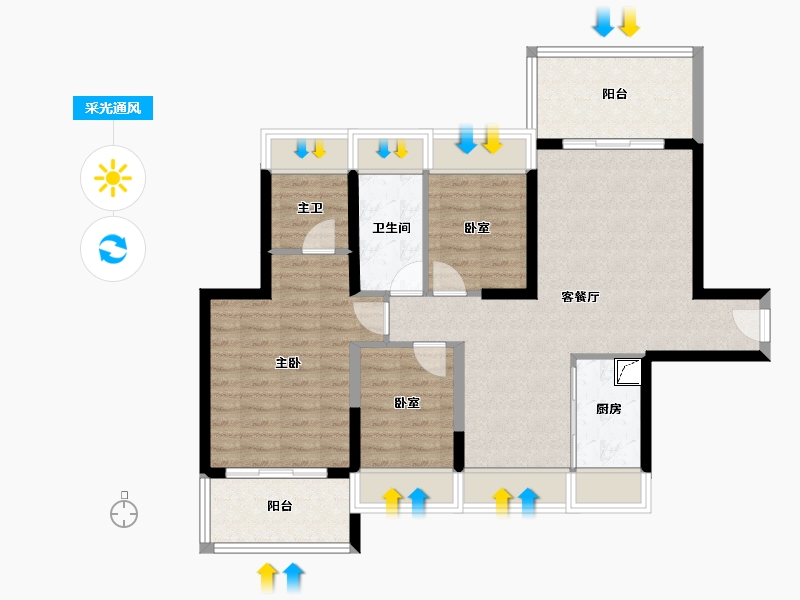 广东省-湛江市-君临蔚蓝海岸-87.74-户型库-采光通风