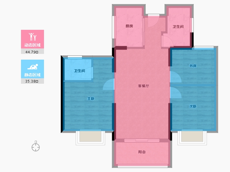 云南省-西双版纳傣族自治州-冠城美域-71.68-户型库-动静分区