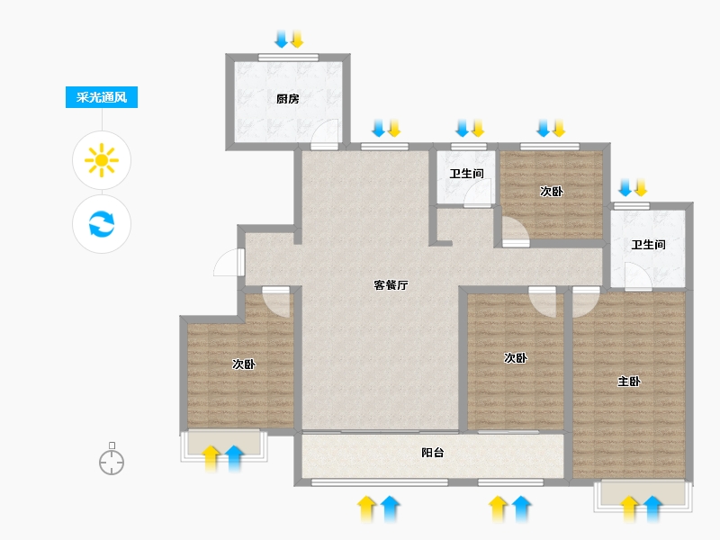 山东省-东营市-海成御苑-144.00-户型库-采光通风