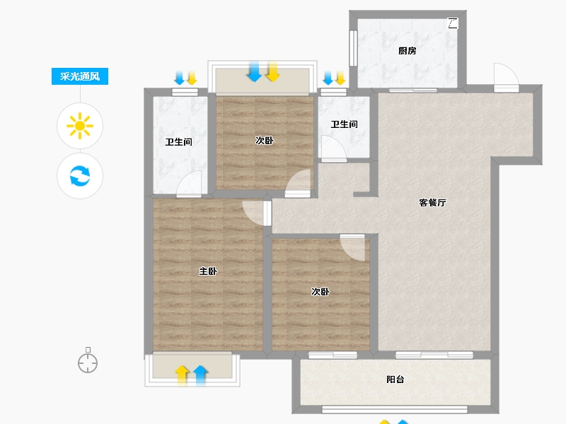 江苏省-扬州市-华侨城万科侨城里-95.21-户型库-采光通风