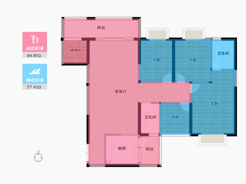 云南省-红河哈尼族彝族自治州-​弥勒印象-128.61-户型库-动静分区