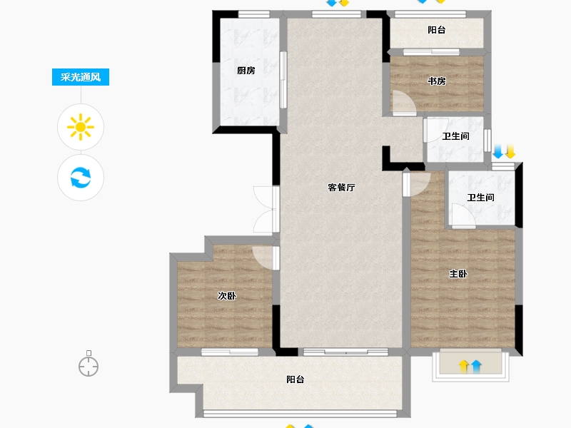 河南省-三门峡市-长安玖号院-104.66-户型库-采光通风