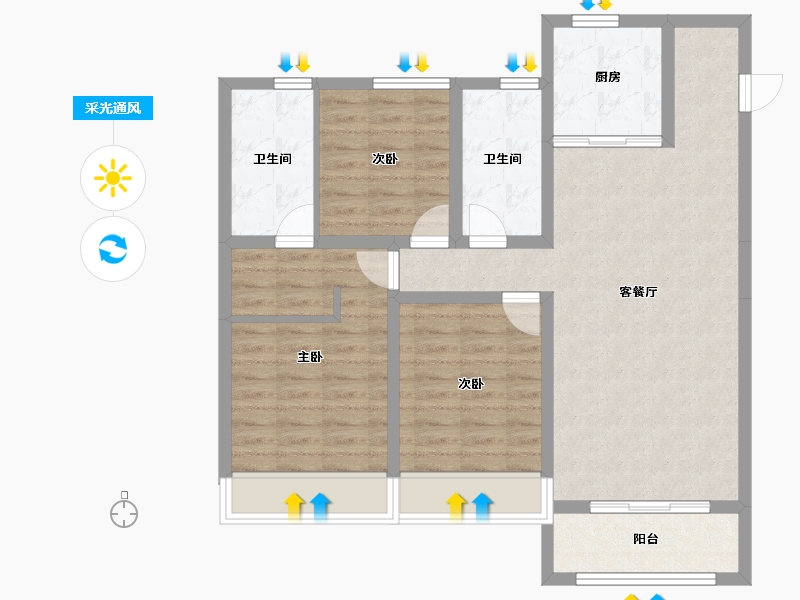 河南省-三门峡市-西苑华府-90.89-户型库-采光通风