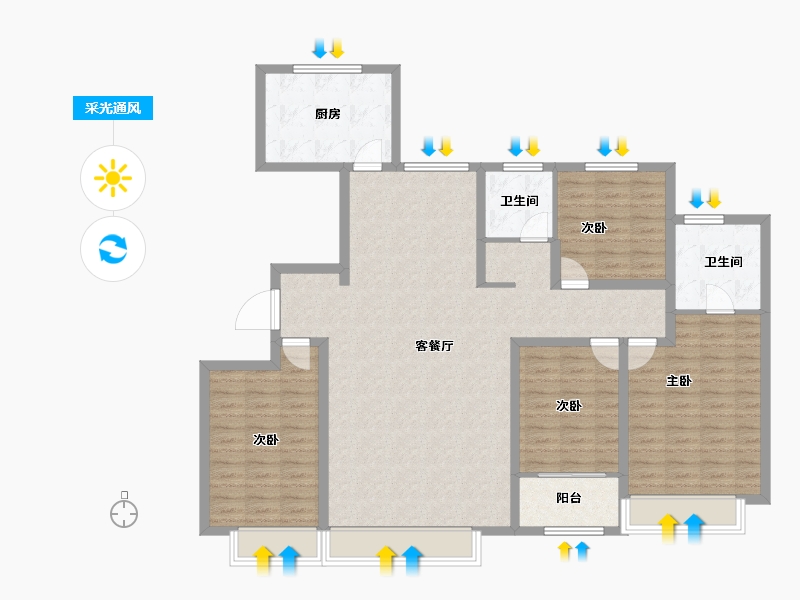 山东省-东营市-海成御苑-129.15-户型库-采光通风