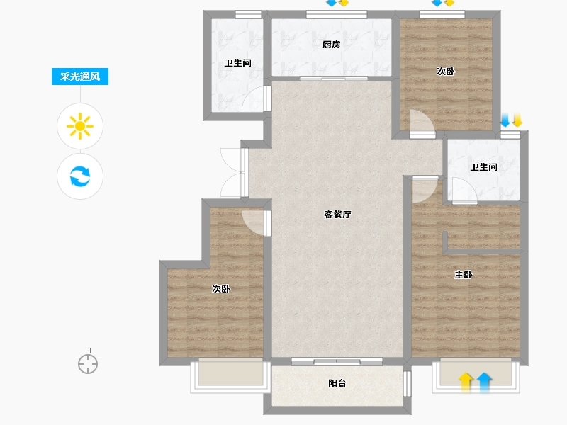 河南省-三门峡市-西苑华府-96.90-户型库-采光通风