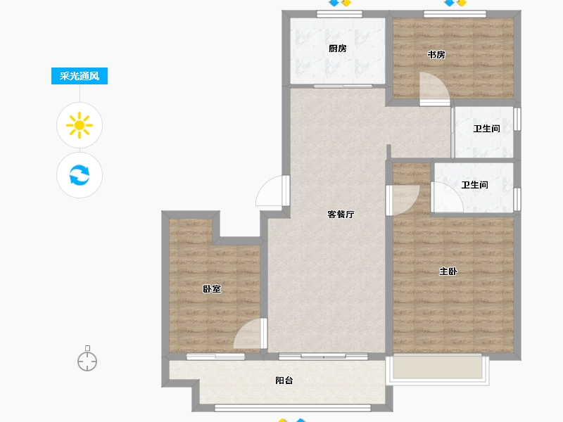 山东省-东营市-鑫都黄金时代-104.01-户型库-采光通风