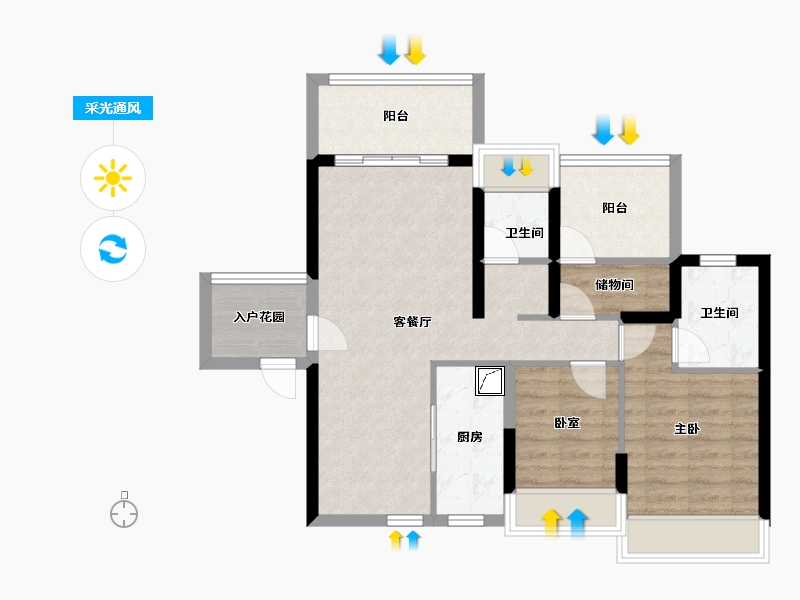 广东省-湛江市-君临蔚蓝海岸-74.92-户型库-采光通风