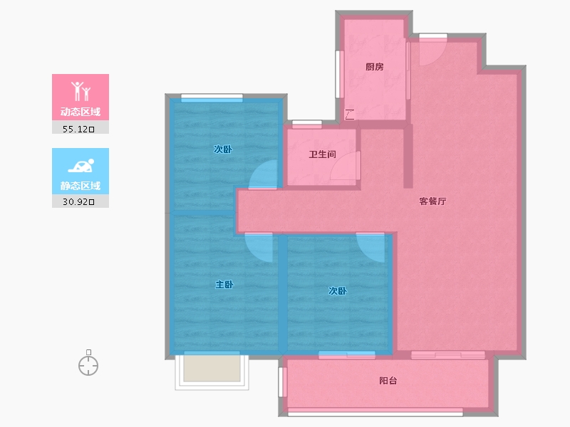 湖北省-荆州市-阳光城文澜公馆-76.69-户型库-动静分区