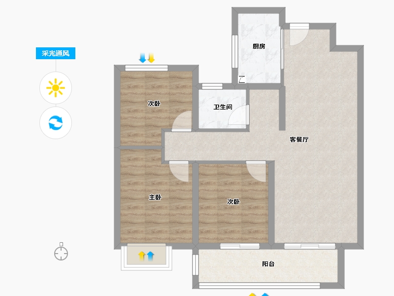 湖北省-荆州市-阳光城文澜公馆-76.69-户型库-采光通风