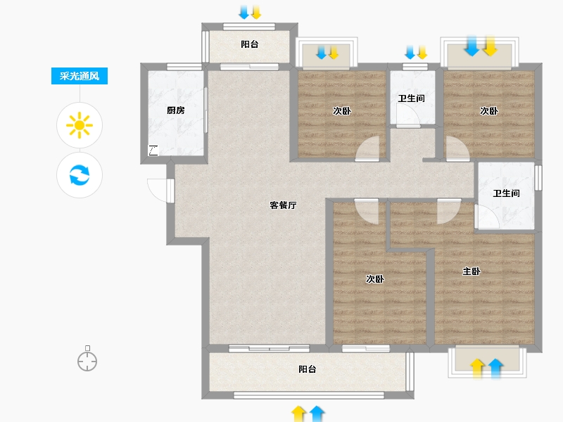 湖北省-荆州市-阳光城文澜公馆-110.25-户型库-采光通风