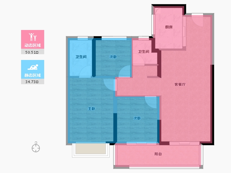 湖北省-荆州市-阳光城文澜公馆-75.95-户型库-动静分区