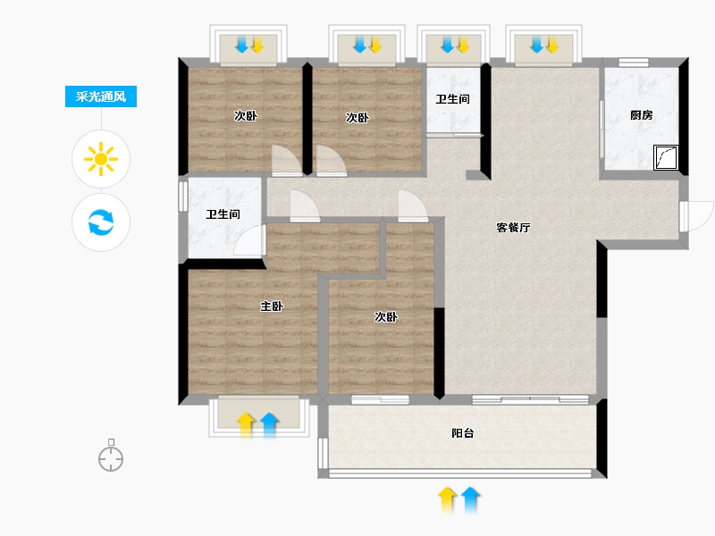 湖南省-岳阳市-碧桂园奥体华府-111.03-户型库-采光通风