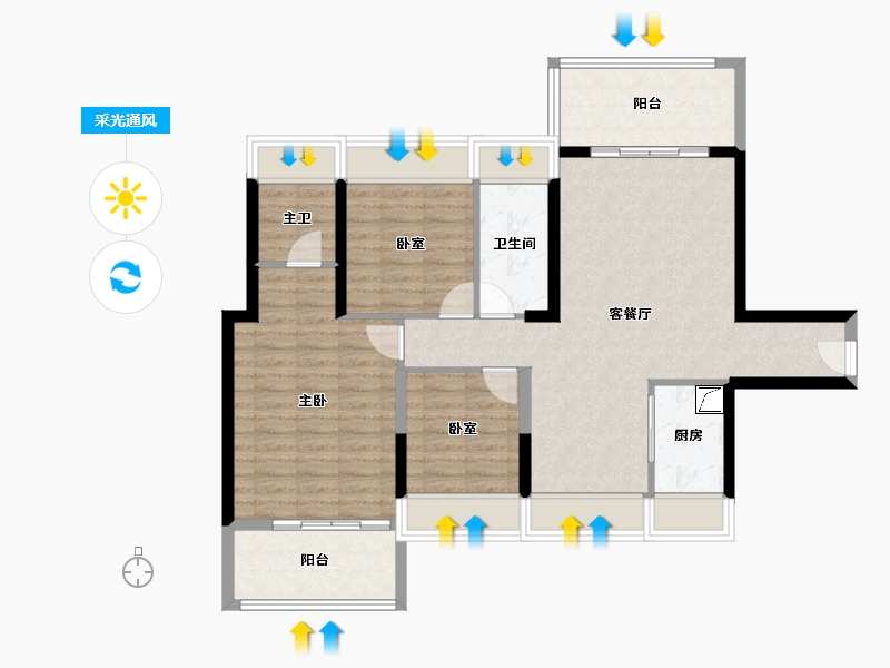 广东省-湛江市-君临蔚蓝海岸-93.54-户型库-采光通风