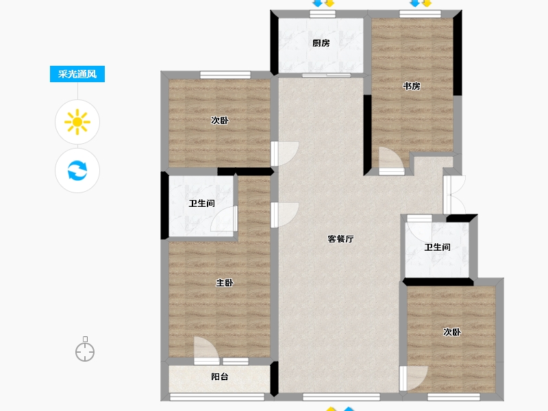 宁夏回族自治区-银川市-舜天润泽府-107.00-户型库-采光通风