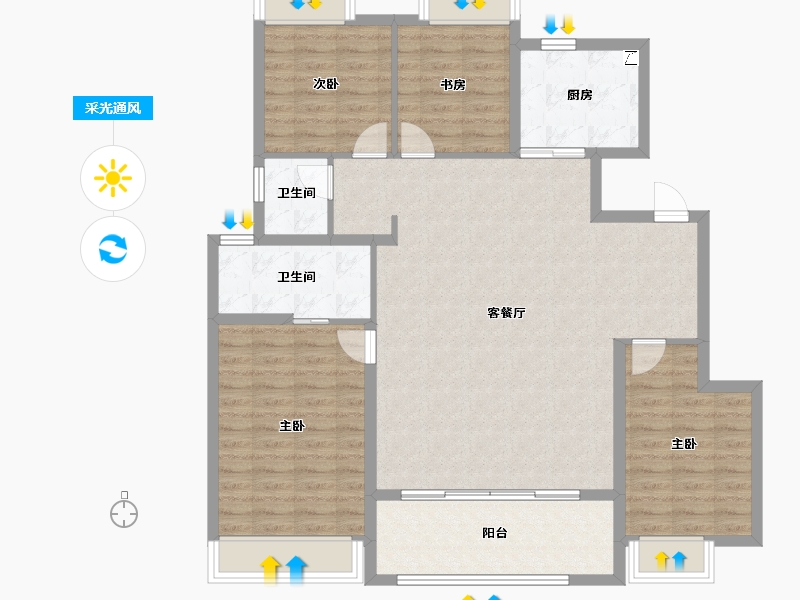 江苏省-扬州市-华侨城万科侨城里-118.40-户型库-采光通风