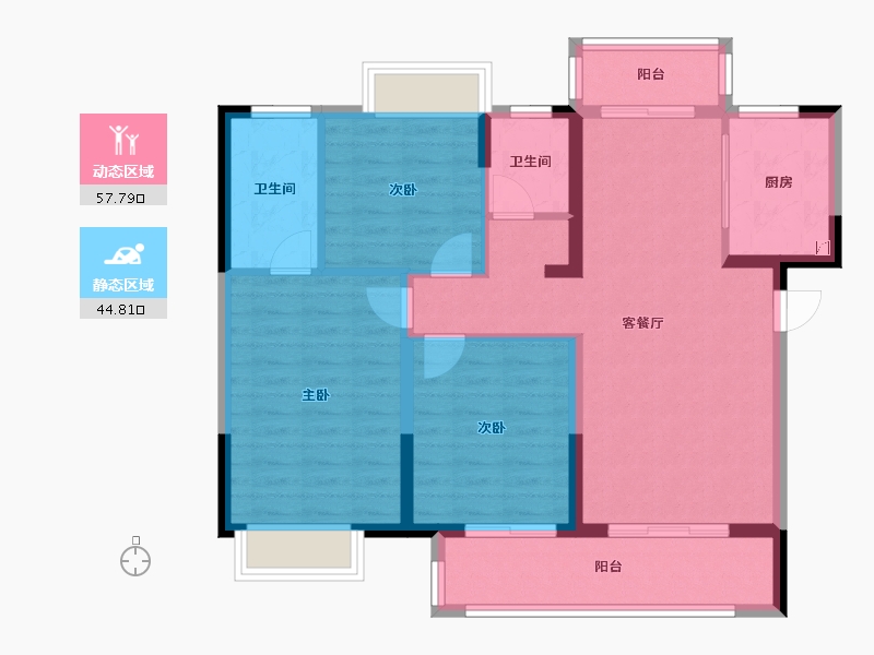 湖北省-荆州市-阳光城文澜公馆-91.96-户型库-动静分区