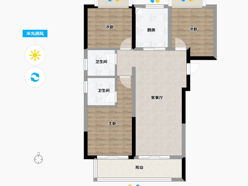 湖北省-荆州市-阳光城文澜公馆-83.79-户型库-采光通风