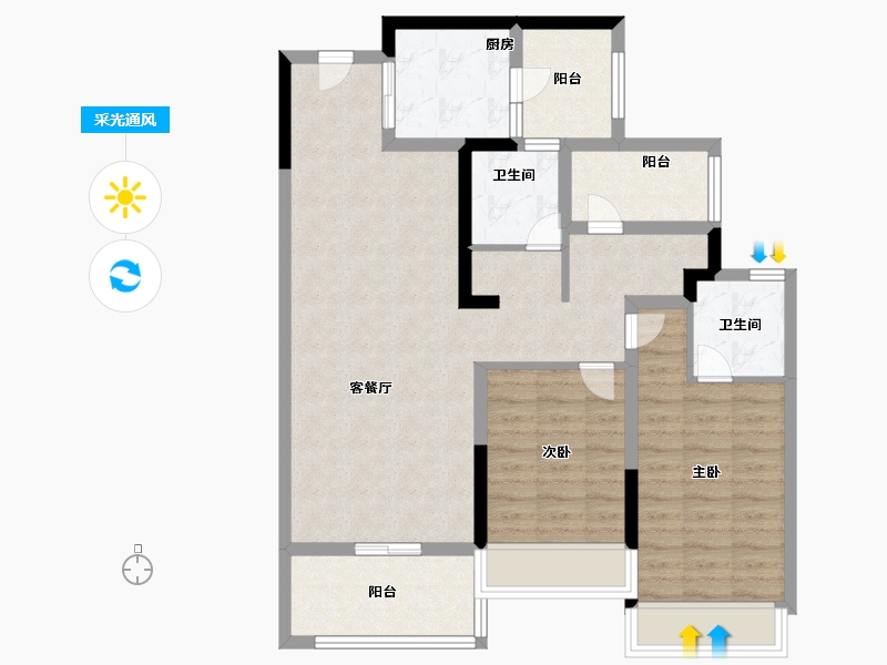 广东省-揭阳市-唐商·中央花园-89.59-户型库-采光通风