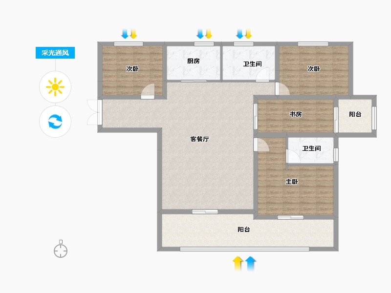 山东省-日照市-黄海明珠广场-130.40-户型库-采光通风