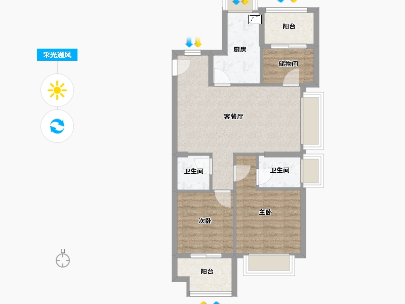 福建省-福州市-福州碧桂园铂玥府-87.00-户型库-采光通风