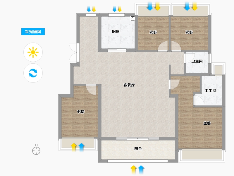 江苏省-扬州市-雅居乐江城雅郡-116.80-户型库-采光通风