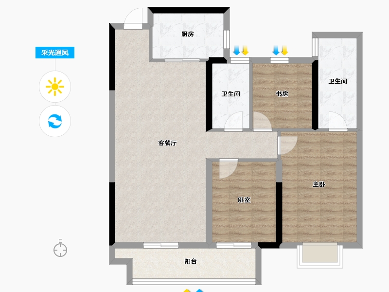 陕西省-铜川市-绿城·桂语江南-92.00-户型库-采光通风