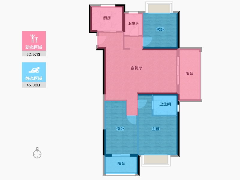 云南省-西双版纳傣族自治州-冠城美域-88.66-户型库-动静分区