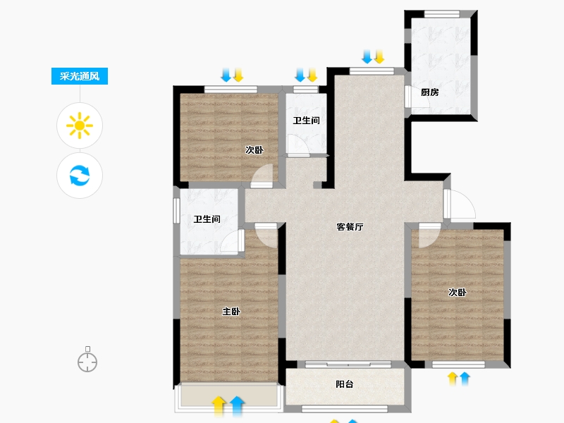 山东省-东营市-海通蔚蓝郡-107.45-户型库-采光通风