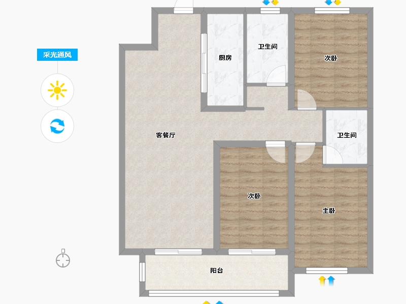 河北省-邢台市-天—华府二期-96.81-户型库-采光通风