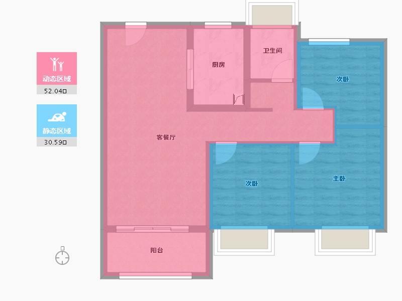 江苏省-扬州市-雅居乐江城雅郡-73.60-户型库-动静分区