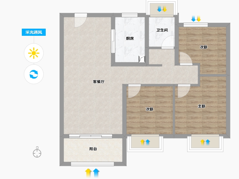 江苏省-扬州市-雅居乐江城雅郡-73.60-户型库-采光通风