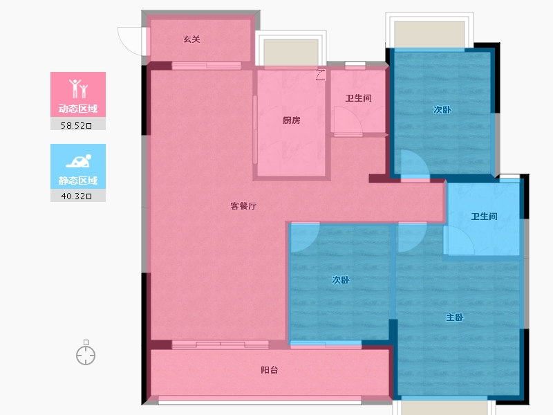 湖北省-黄冈市-中乾融﹒钰台-89.14-户型库-动静分区