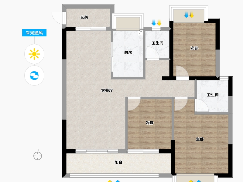 湖北省-黄冈市-中乾融﹒钰台-89.14-户型库-采光通风