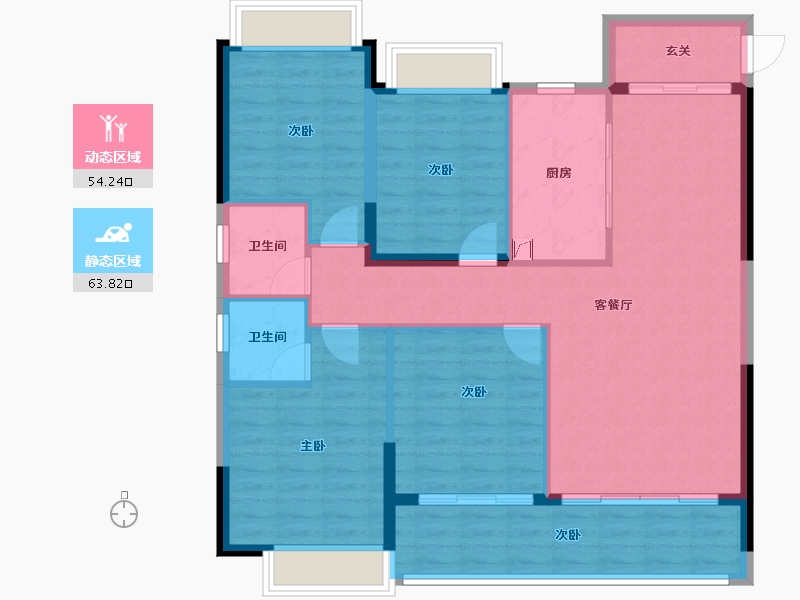 湖北省-黄冈市-中乾融﹒钰台-107.32-户型库-动静分区