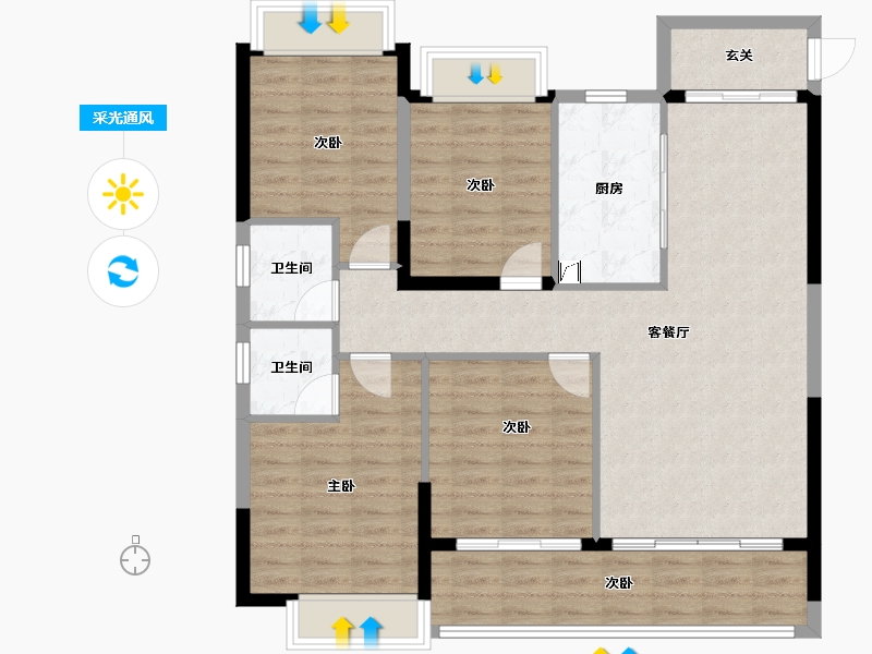 湖北省-黄冈市-中乾融﹒钰台-107.32-户型库-采光通风